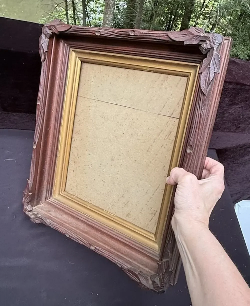 ANTIQUE Solid Wood Picture Frame Wood Back Glass Front 16.5” X 14” Beautiful!